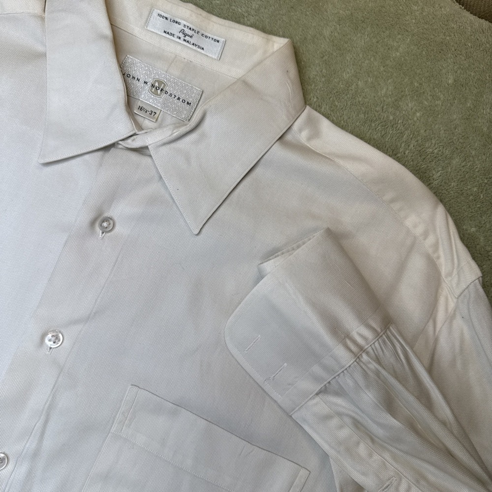 Nordstrom Button Down Up dress Shirt‎ ivory off white pique men 16 1/2-37 pocket